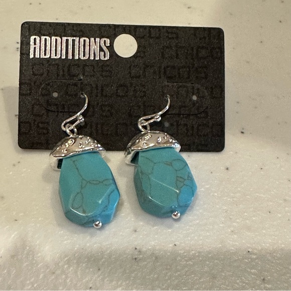 CHICO'S Additions NWT Earrings silver tone with Faux Turquoise Genuine Stone - Picture 3 of 7